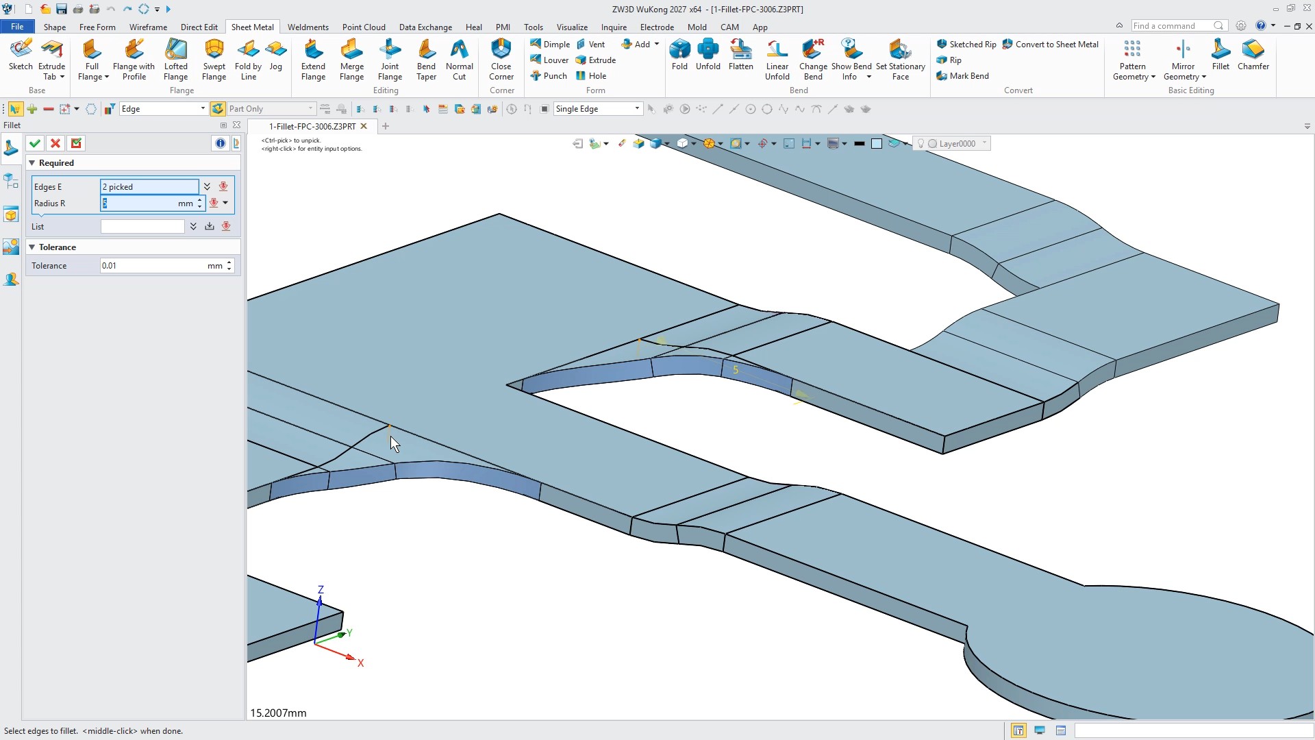 Sheet Metal Fillet in ZW3D WuKong 2027