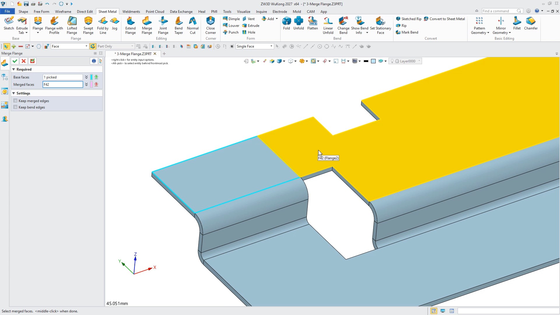 Merge Flange in ZW3D WuKong 2027