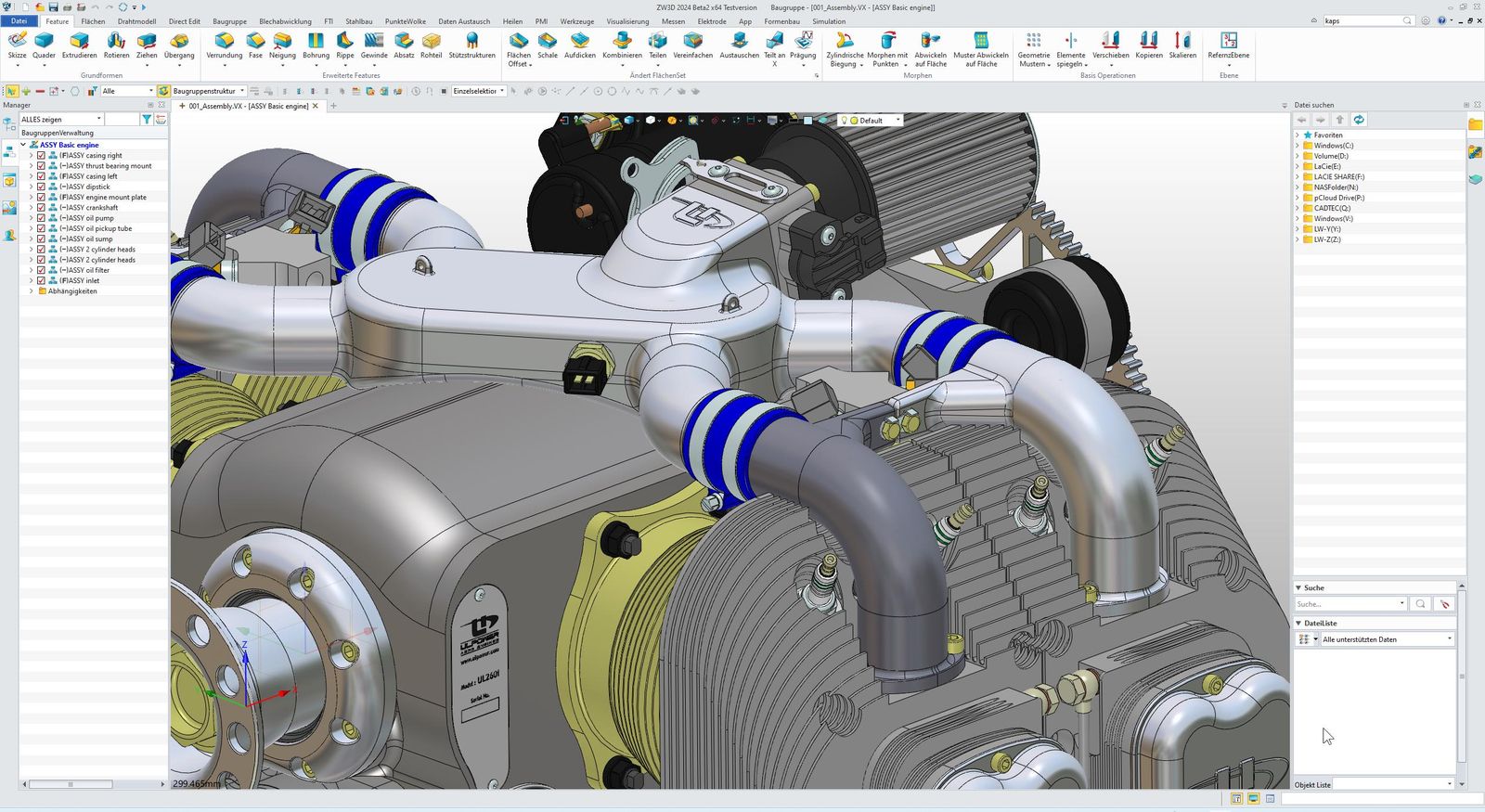 Boxermotor für Hubschrauber komplett mit ZW3DCAD konstruiert und gebaut.